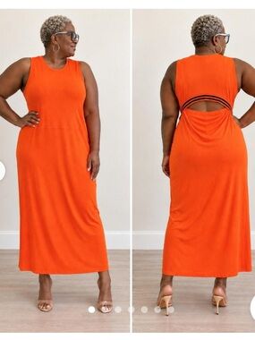Future Collective Bright Orange Ribbed Cutout Back Midi Dress 3X NWOT